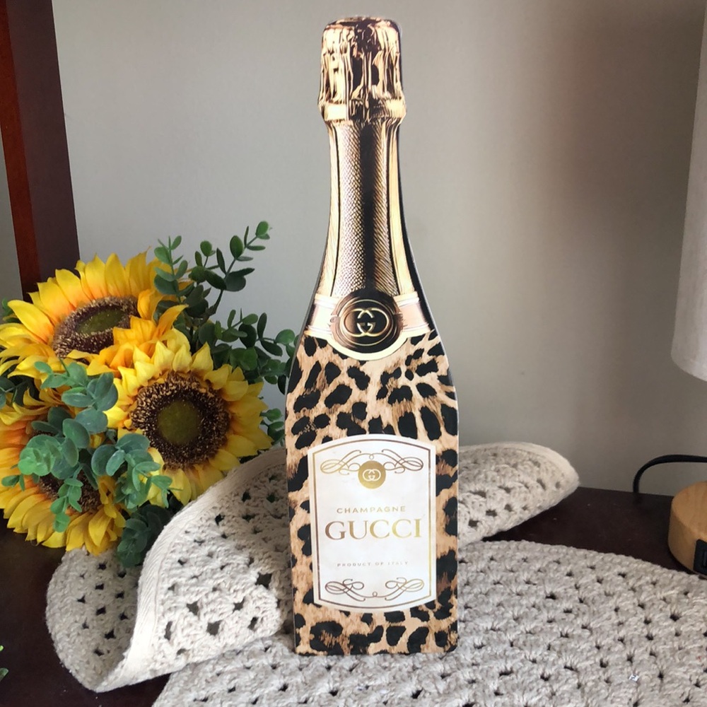 Gucci Gold and Black Leopard Champagne Bottle Wooden Home Decor - Picture 10 of 10
